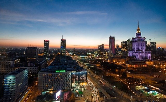 Warsaw Poland at night
