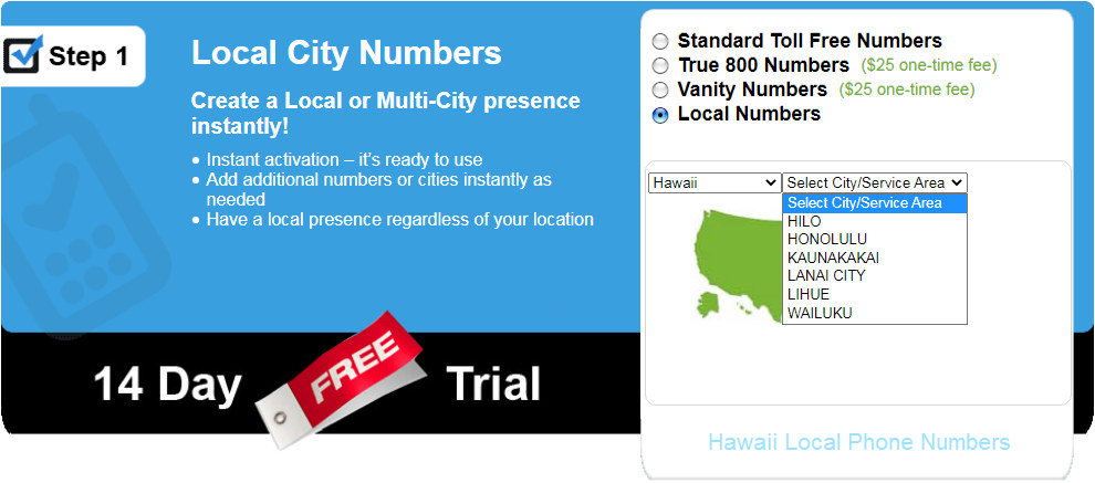 Hawaii phone number choices