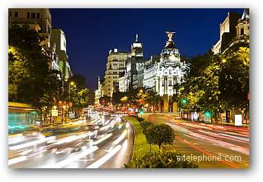 Street traffic at night Madrid, Spain